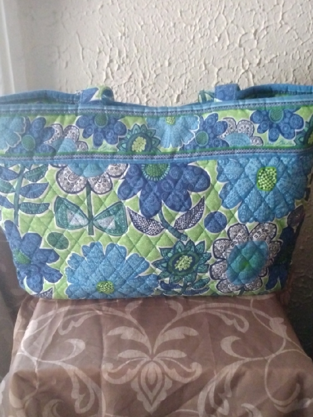 Vera Bradley Blue and Green Quilted Floral Tote